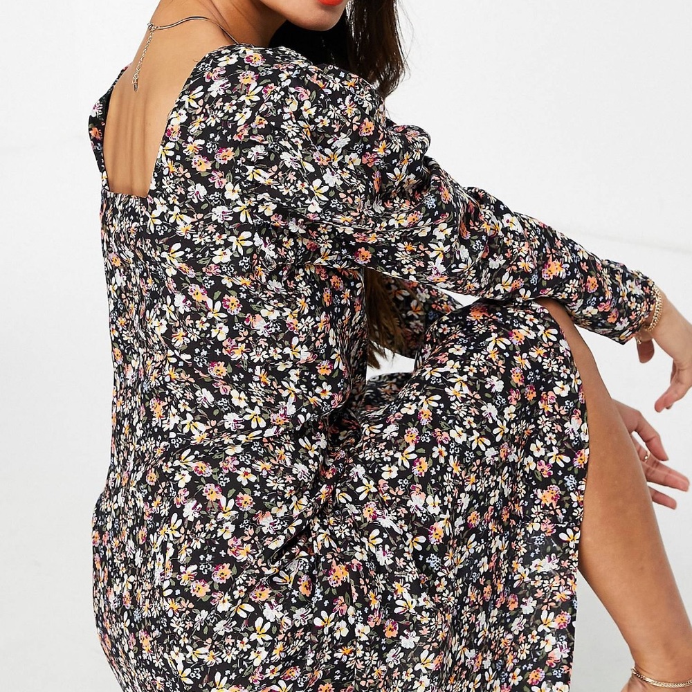 Long Sleeve Colorful Floral Midi Dress - Picture 2 of 13